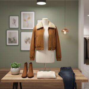 Women's Tan Suede Jacket with Cream Collar